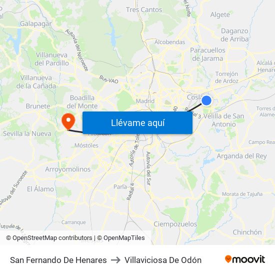 San Fernando De Henares to Villaviciosa De Odón map