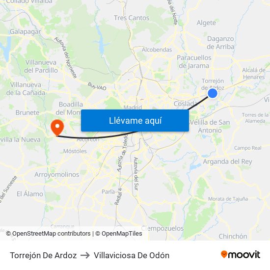Torrejón De Ardoz to Villaviciosa De Odón map