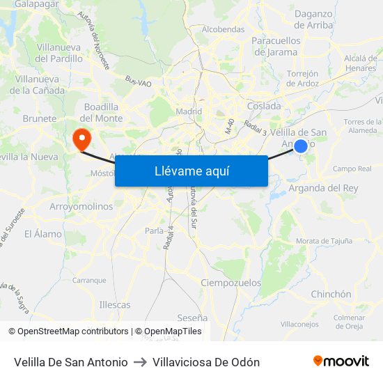 Velilla De San Antonio to Villaviciosa De Odón map