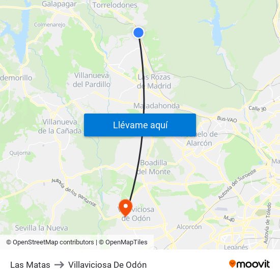 Las Matas to Villaviciosa De Odón map