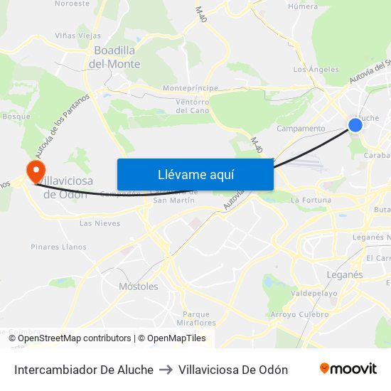 Intercambiador De Aluche to Villaviciosa De Odón map