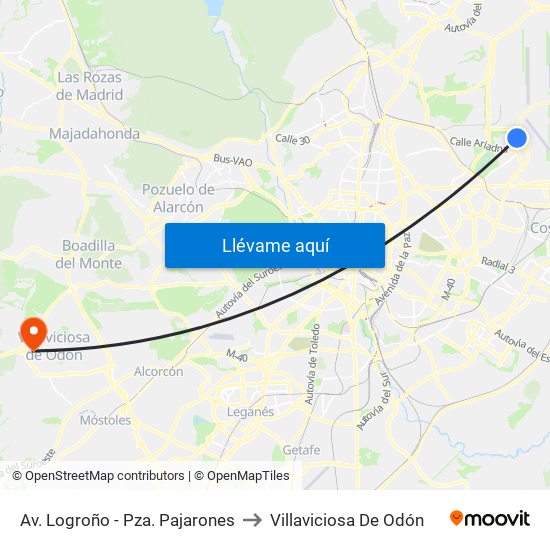 Av. Logroño - Pza. Pajarones to Villaviciosa De Odón map