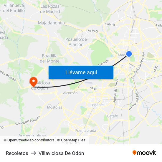 Recoletos to Villaviciosa De Odón map