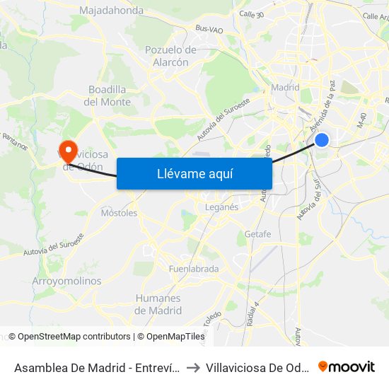 Asamblea De Madrid - Entrevías to Villaviciosa De Odón map