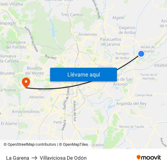 La Garena to Villaviciosa De Odón map