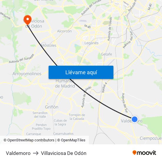 Valdemoro to Villaviciosa De Odón map