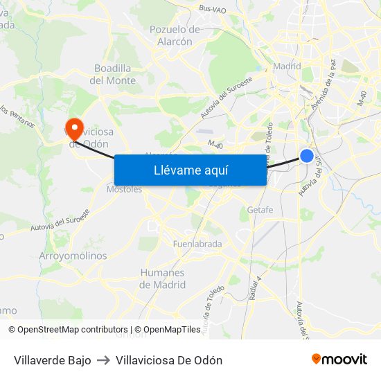 Villaverde Bajo to Villaviciosa De Odón map