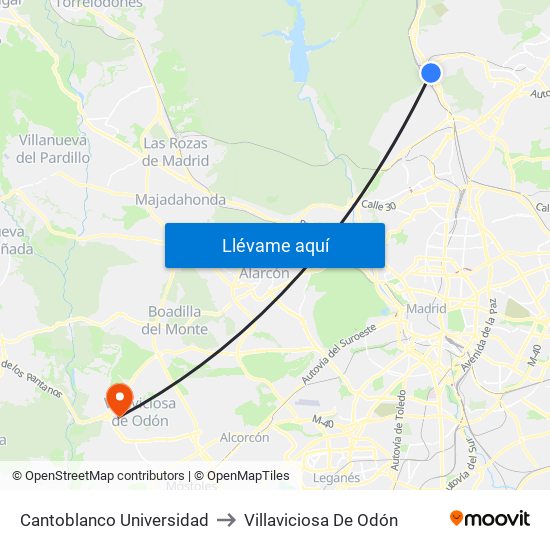 Cantoblanco Universidad to Villaviciosa De Odón map