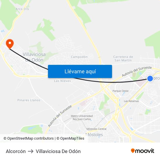 Alcorcón to Villaviciosa De Odón map