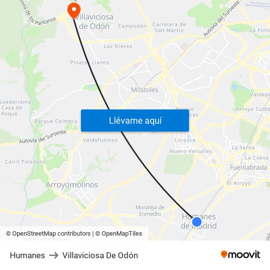 Humanes to Villaviciosa De Odón map