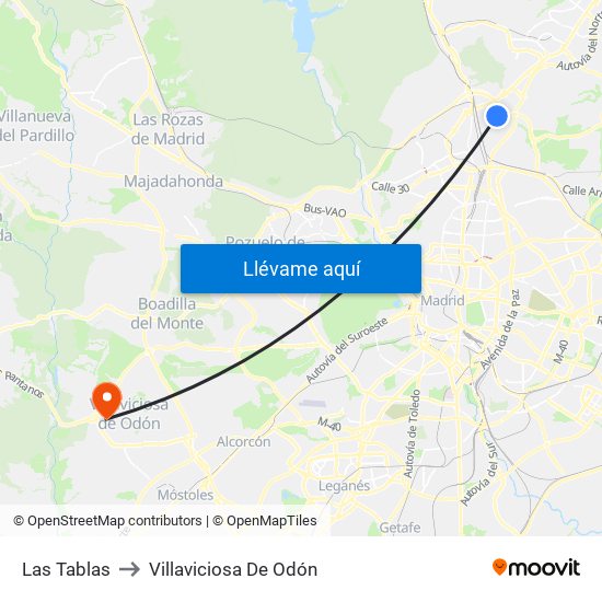 Las Tablas to Villaviciosa De Odón map