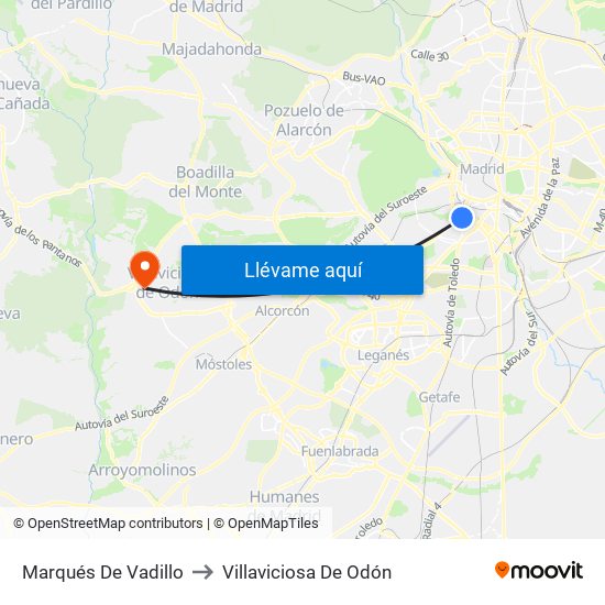 Marqués De Vadillo to Villaviciosa De Odón map