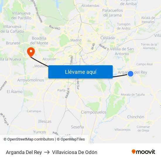 Arganda Del Rey to Villaviciosa De Odón map