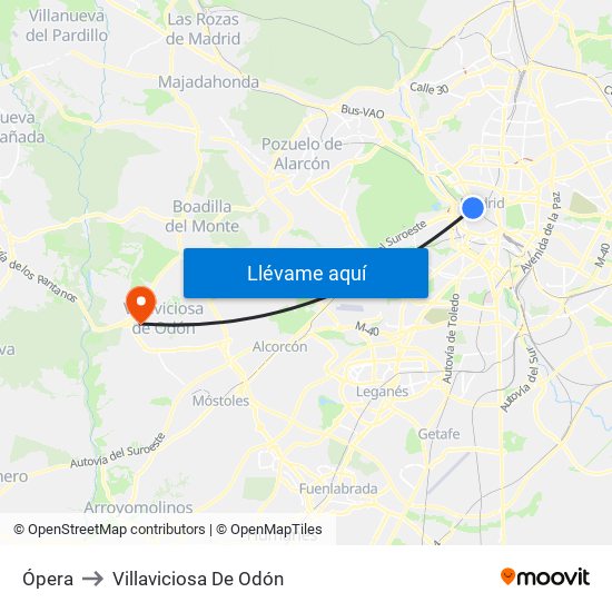 Ópera to Villaviciosa De Odón map