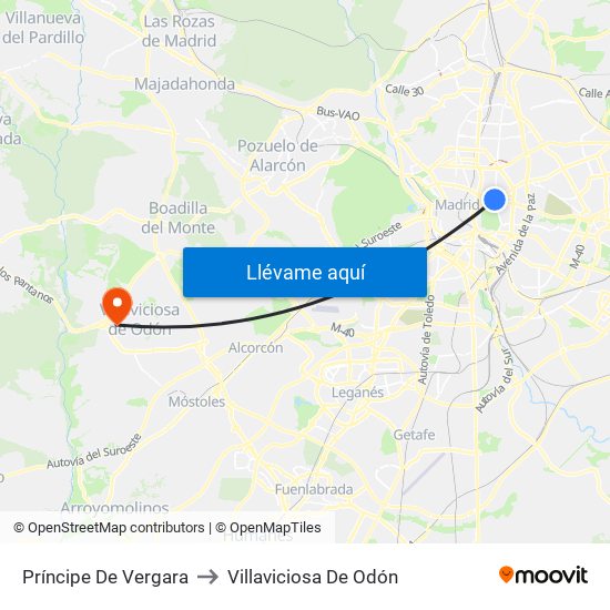 Príncipe De Vergara to Villaviciosa De Odón map