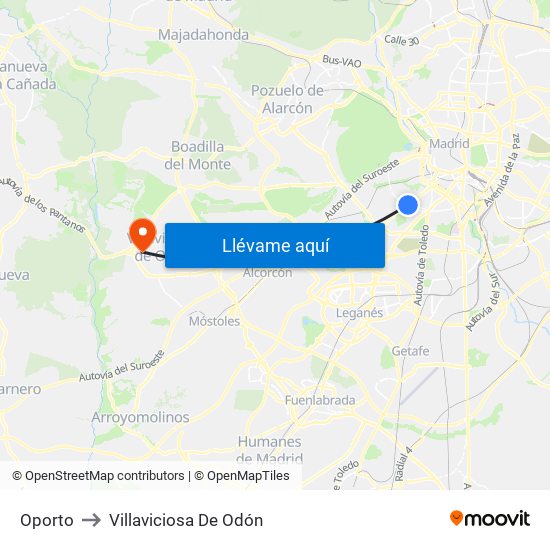 Oporto to Villaviciosa De Odón map