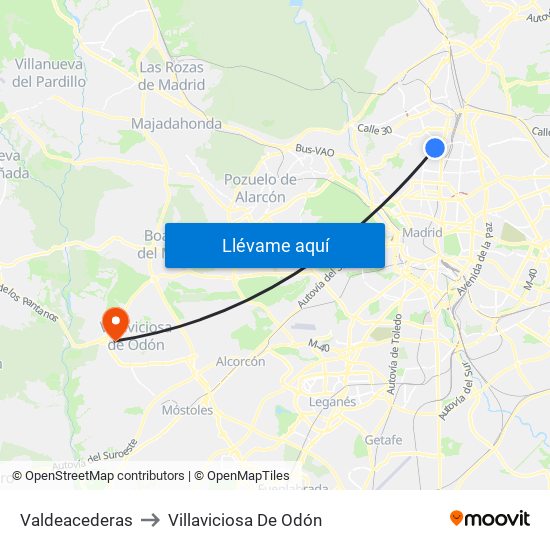 Valdeacederas to Villaviciosa De Odón map
