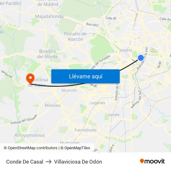 Conde De Casal to Villaviciosa De Odón map