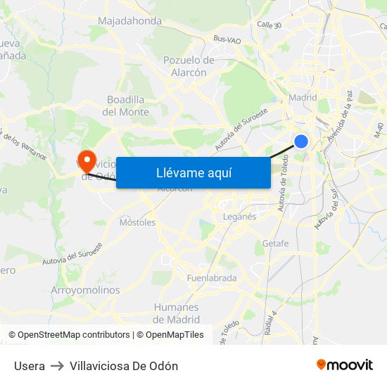 Usera to Villaviciosa De Odón map