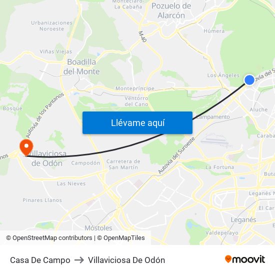 Casa De Campo to Villaviciosa De Odón map