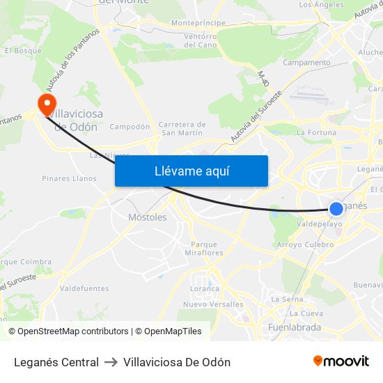 Leganés Central to Villaviciosa De Odón map