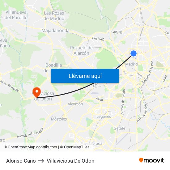 Alonso Cano to Villaviciosa De Odón map