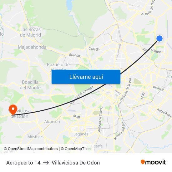 Aeropuerto T4 to Villaviciosa De Odón map