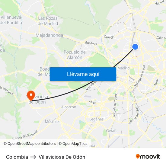 Colombia to Villaviciosa De Odón map