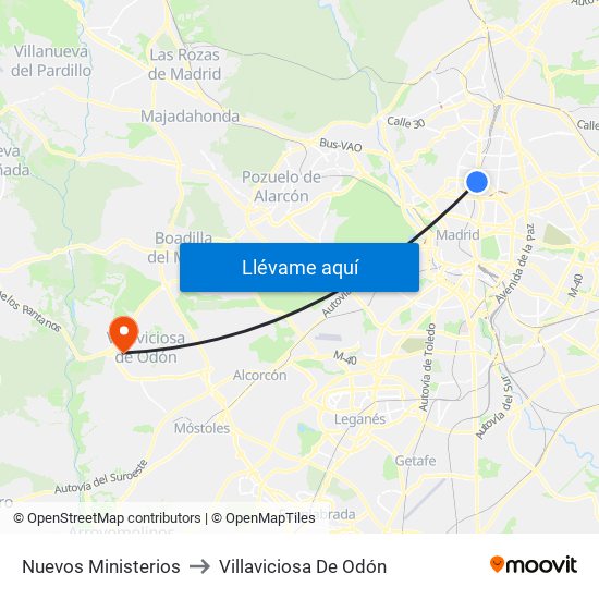 Nuevos Ministerios to Villaviciosa De Odón map