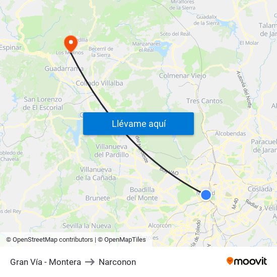 Gran Vía - Montera to Narconon map