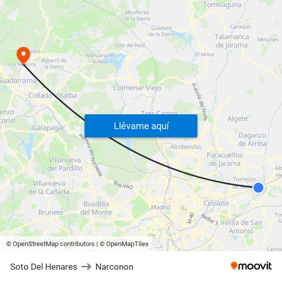 Soto Del Henares to Narconon map