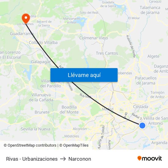 Rivas - Urbanizaciones to Narconon map