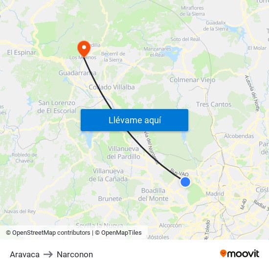 Aravaca to Narconon map