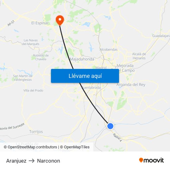 Aranjuez to Narconon map