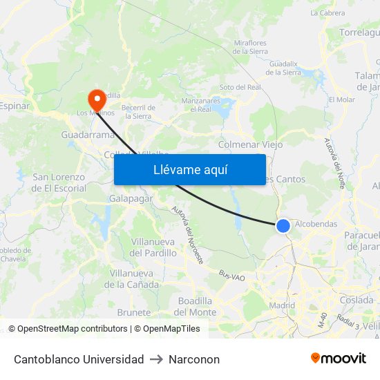 Cantoblanco Universidad to Narconon map