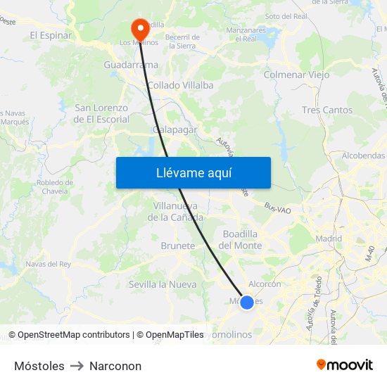 Móstoles to Narconon map