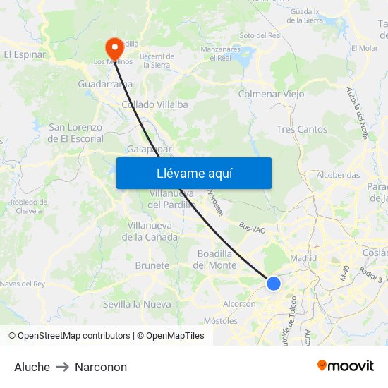 Aluche to Narconon map