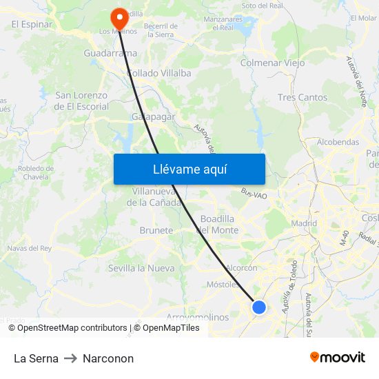 La Serna to Narconon map