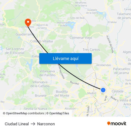 Ciudad Lineal to Narconon map