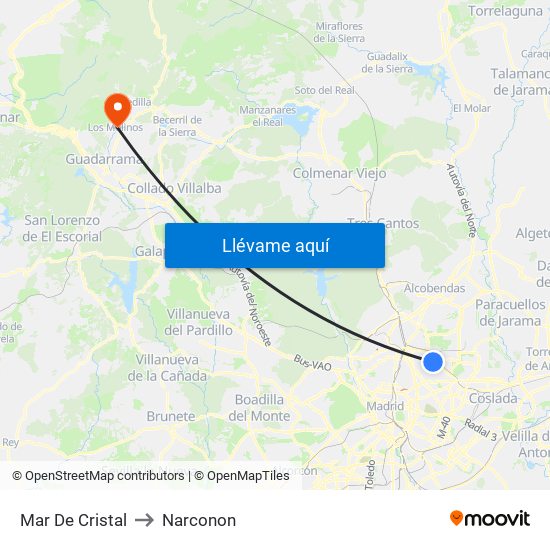 Mar De Cristal to Narconon map