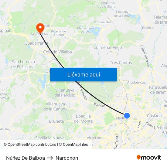 Núñez De Balboa to Narconon map