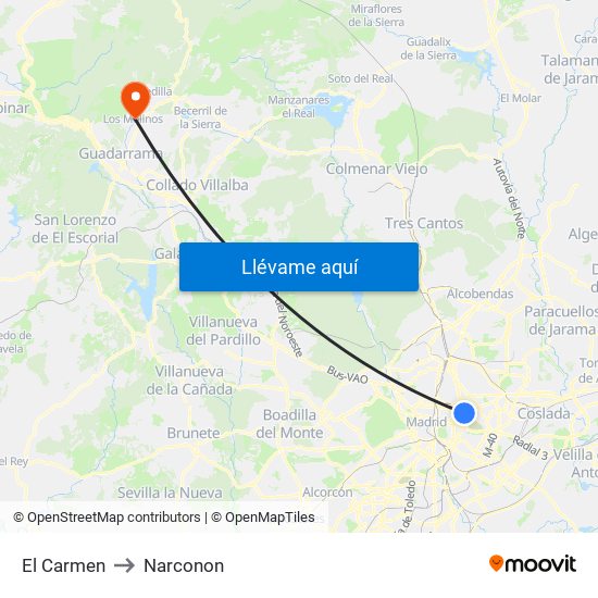 El Carmen to Narconon map