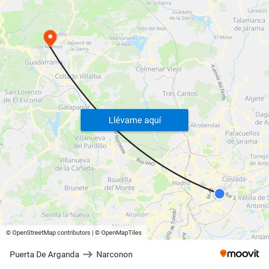 Puerta De Arganda to Narconon map
