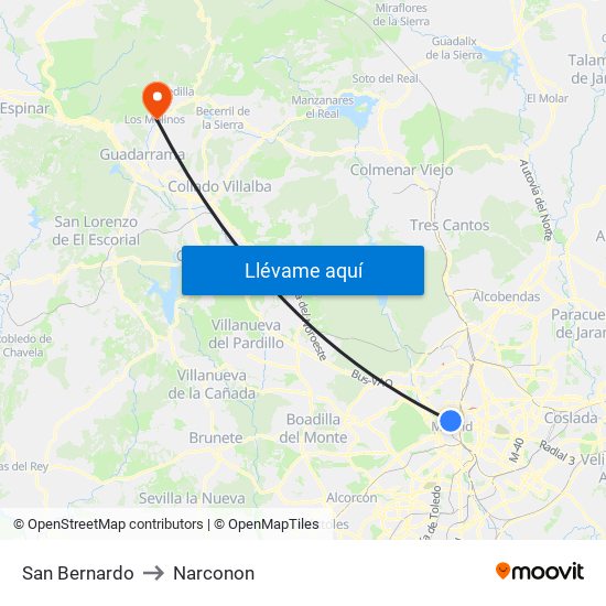 San Bernardo to Narconon map