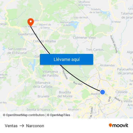 Ventas to Narconon map