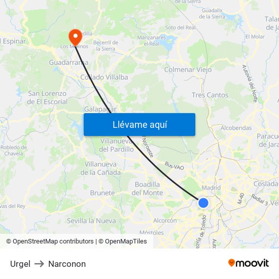 Urgel to Narconon map