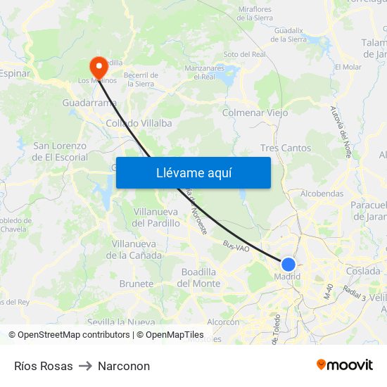 Ríos Rosas to Narconon map