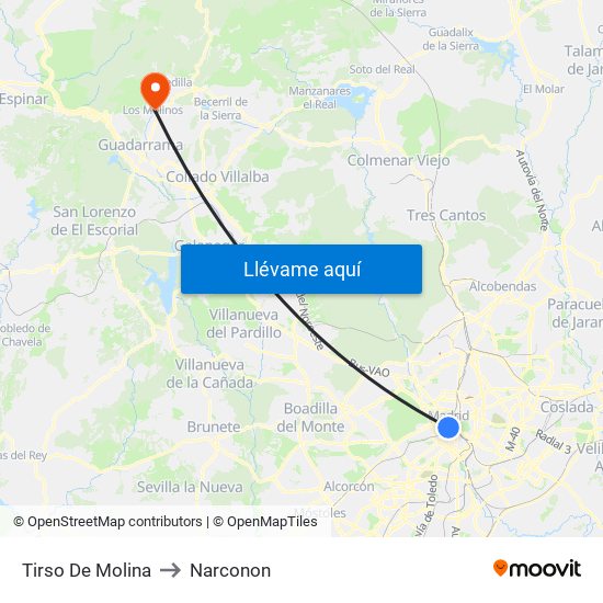 Tirso De Molina to Narconon map