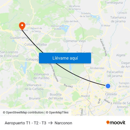 Aeropuerto T1 - T2 - T3 to Narconon map