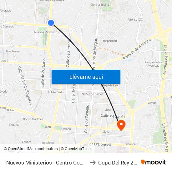 Nuevos Ministerios - Centro Comercial to Copa Del Rey 2019 map